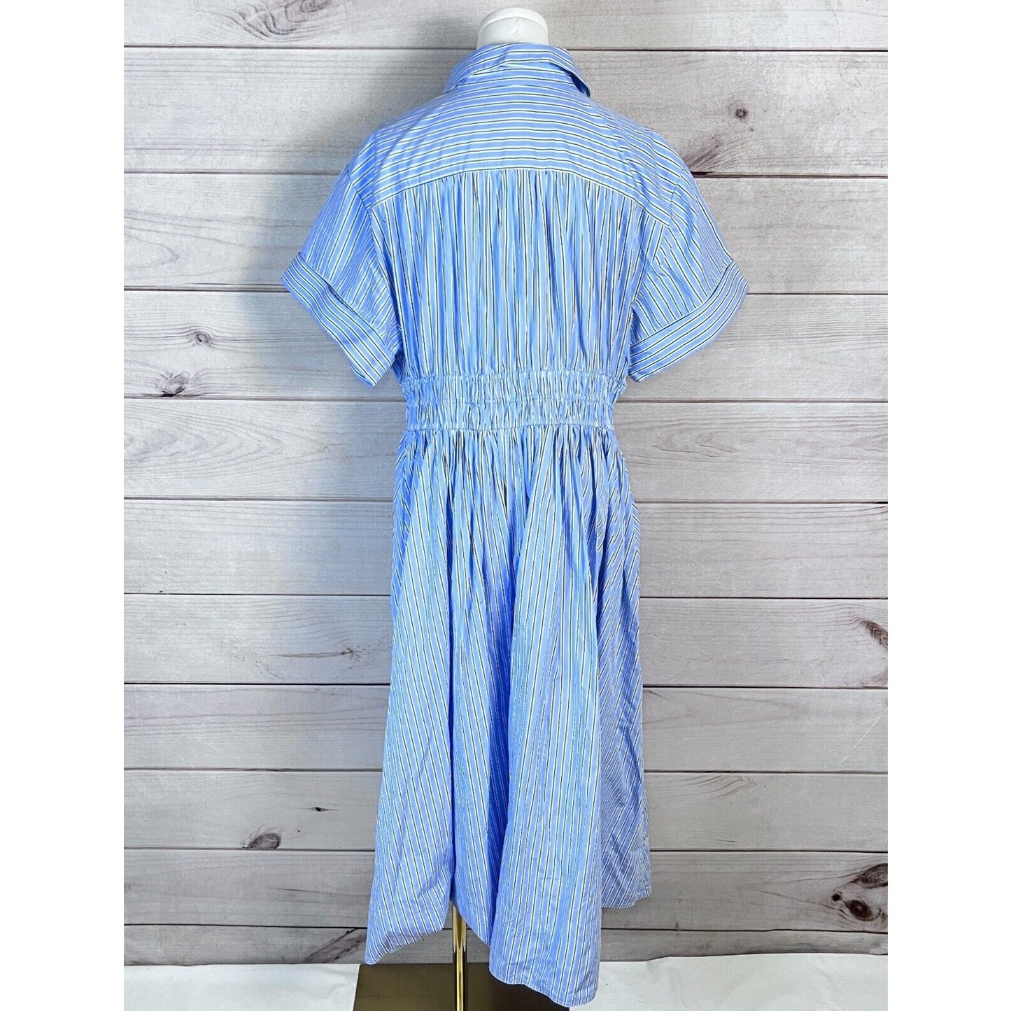 J. Crew Elena Shirtdress Cotton Poplin Womens Sz 16 Blue Striped Preppy Retro