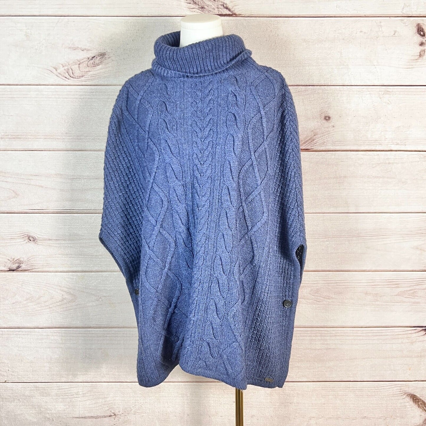 Barbour Poncho Womens Sweater S Blue Cape Cowl Neck Cable Knit Winter Preppy