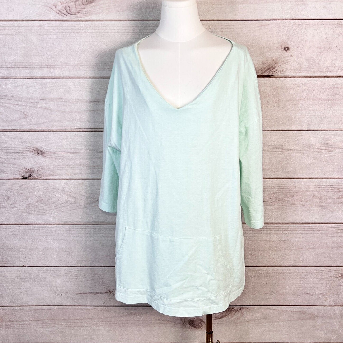 Bryn Walker Tunic Top Womens Sz XL Mint Green 3/4 Sleeve Cotton Knit Lightweight