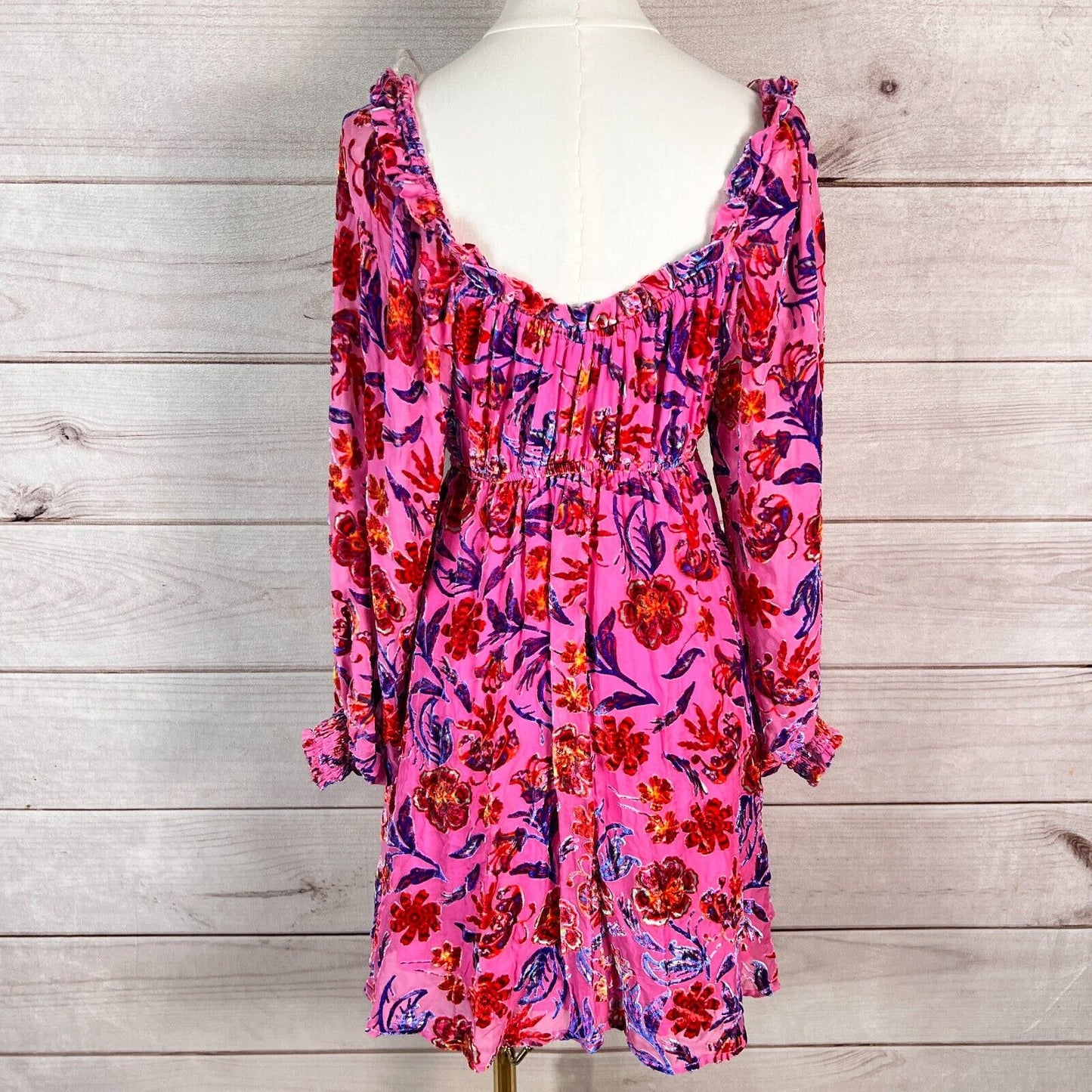 Hale Bob Narva Velvet Burnout Mini Dress Womens Sz XS Pink Floral Empire Waist