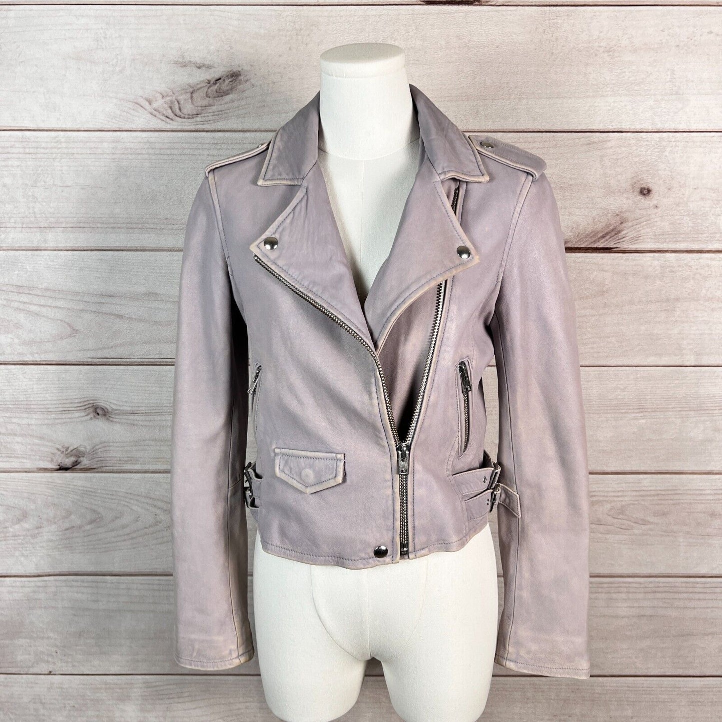 IRO Ashville Mila Womens Leather Jacket Sz 40 Gray Full Zip Biker Moto Rider