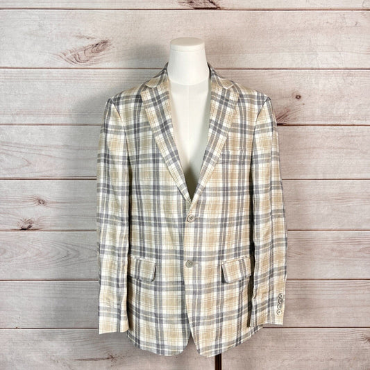 Lauren Ralph Lauren Blazer Jacket Mens 40 Plaid Linen Sport Coat Business Office