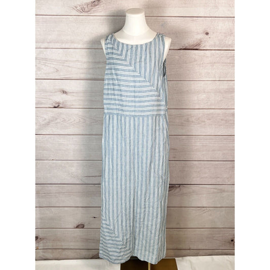 J.Jill Love Linen Womens Shift Dress Sz L Tall Blue Striped Chambray Sleeveless