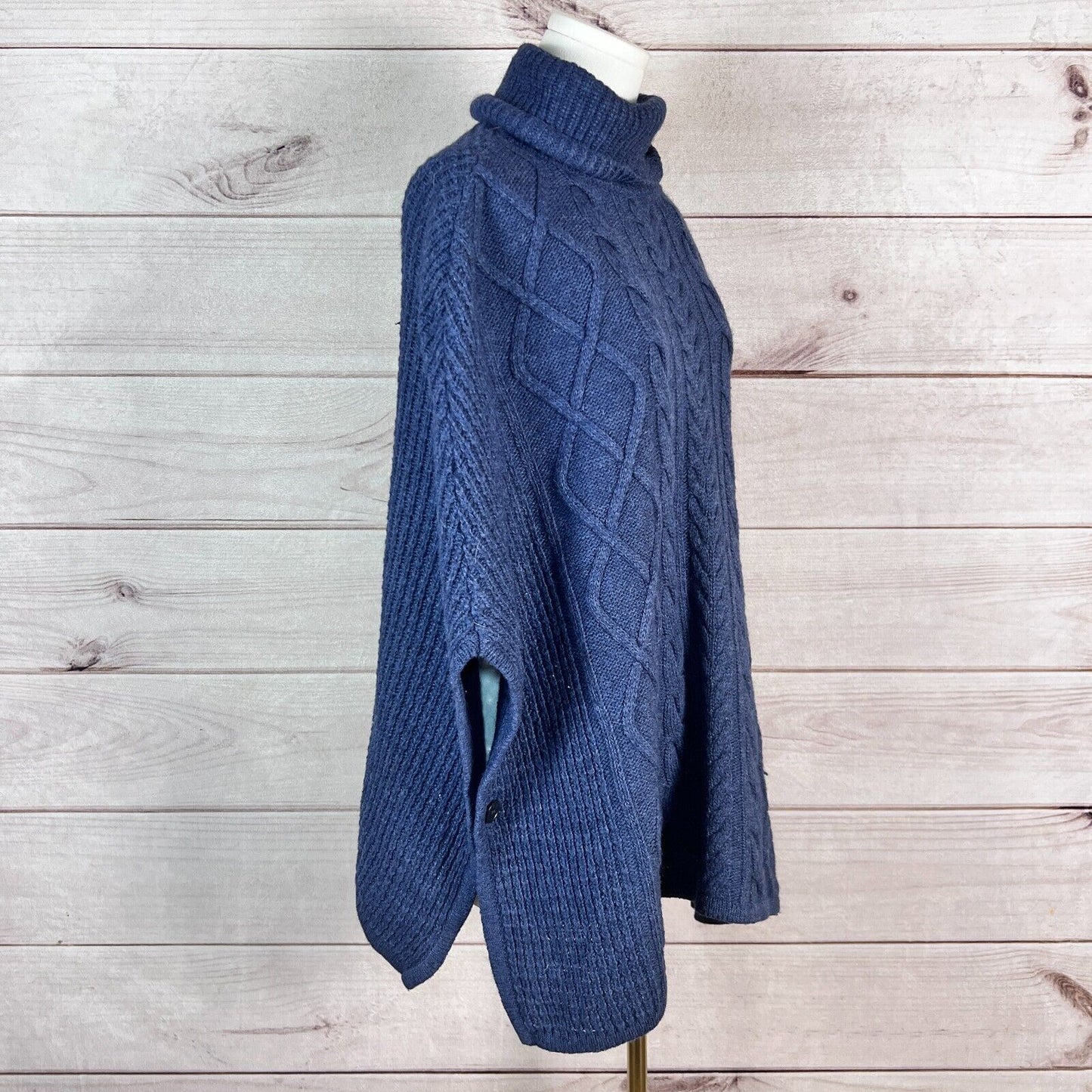 Barbour Poncho Womens Sweater S Blue Cape Cowl Neck Cable Knit Winter Preppy