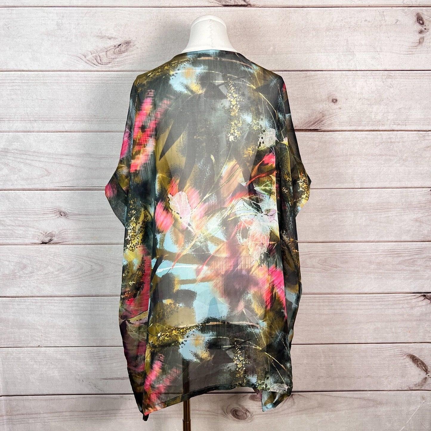 Bryn Walker Paola Tunic Womens Blouse 1X Plus Floral Silk Sheer Whimsigoth Beach