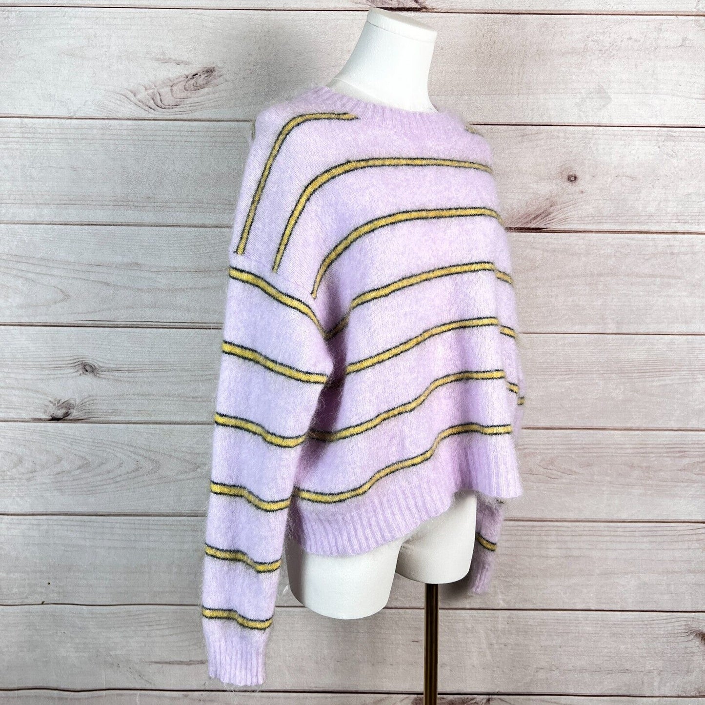 Acne Studios Womens Sweater Sz M Khira Lilac Striped Pullover Crew Neck Winter