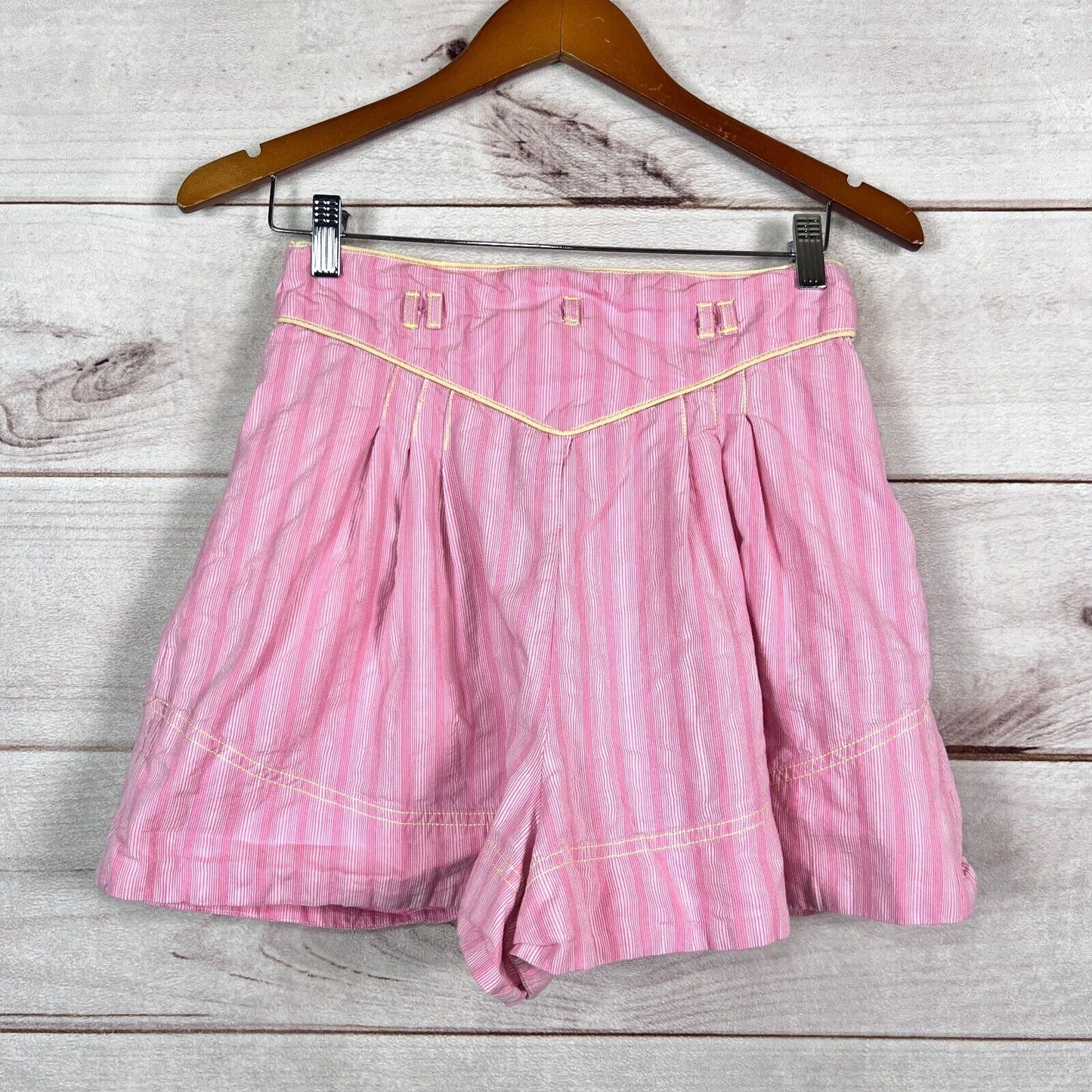 Free People Sunday Stroll Shorts Womens Sz S Pink Striped High Rise Pleated