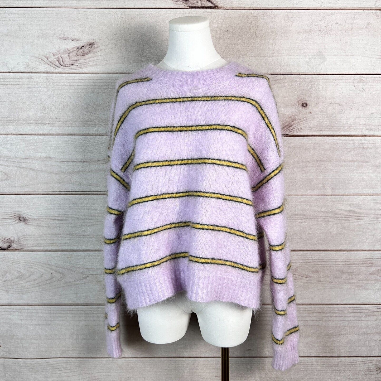 Acne Studios Womens Sweater Sz M Khira Lilac Striped Pullover Crew Neck Winter