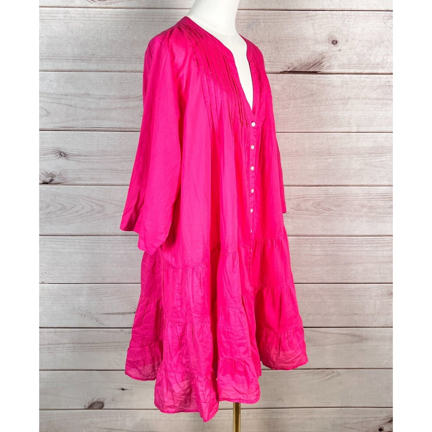 J. Crew Women Mini A-Line Dress Sz 3X Plus Pink Cotton Tiered Drop Waist Peasant