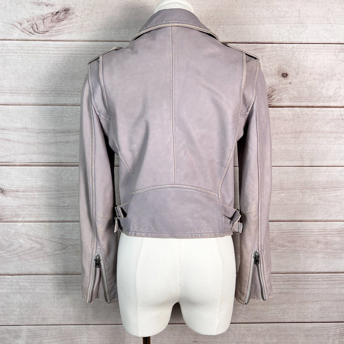 IRO Ashville Mila Womens Leather Jacket Sz 40 Gray Full Zip Biker Moto Rider