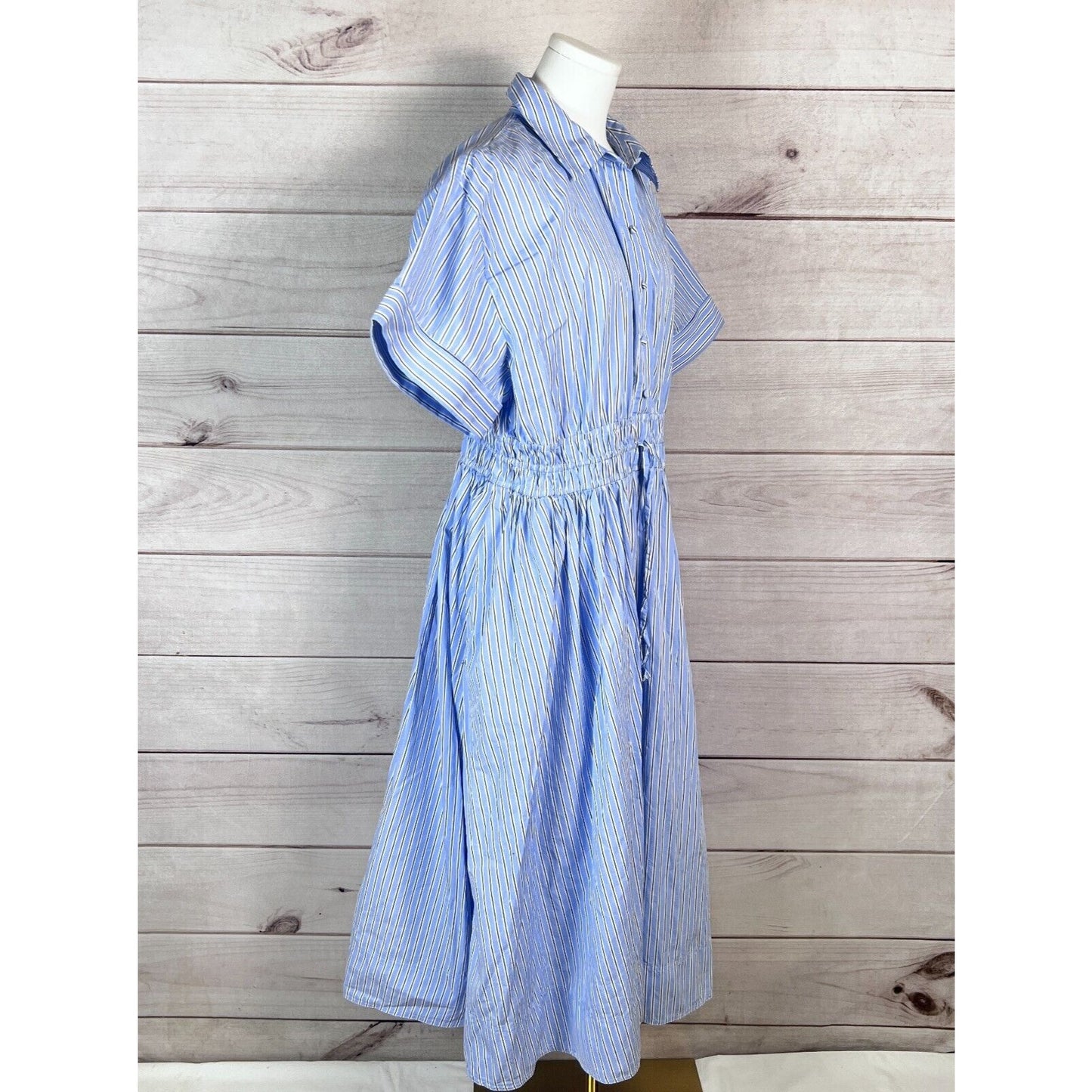 J. Crew Elena Shirtdress Cotton Poplin Womens Sz 16 Blue Striped Preppy Retro