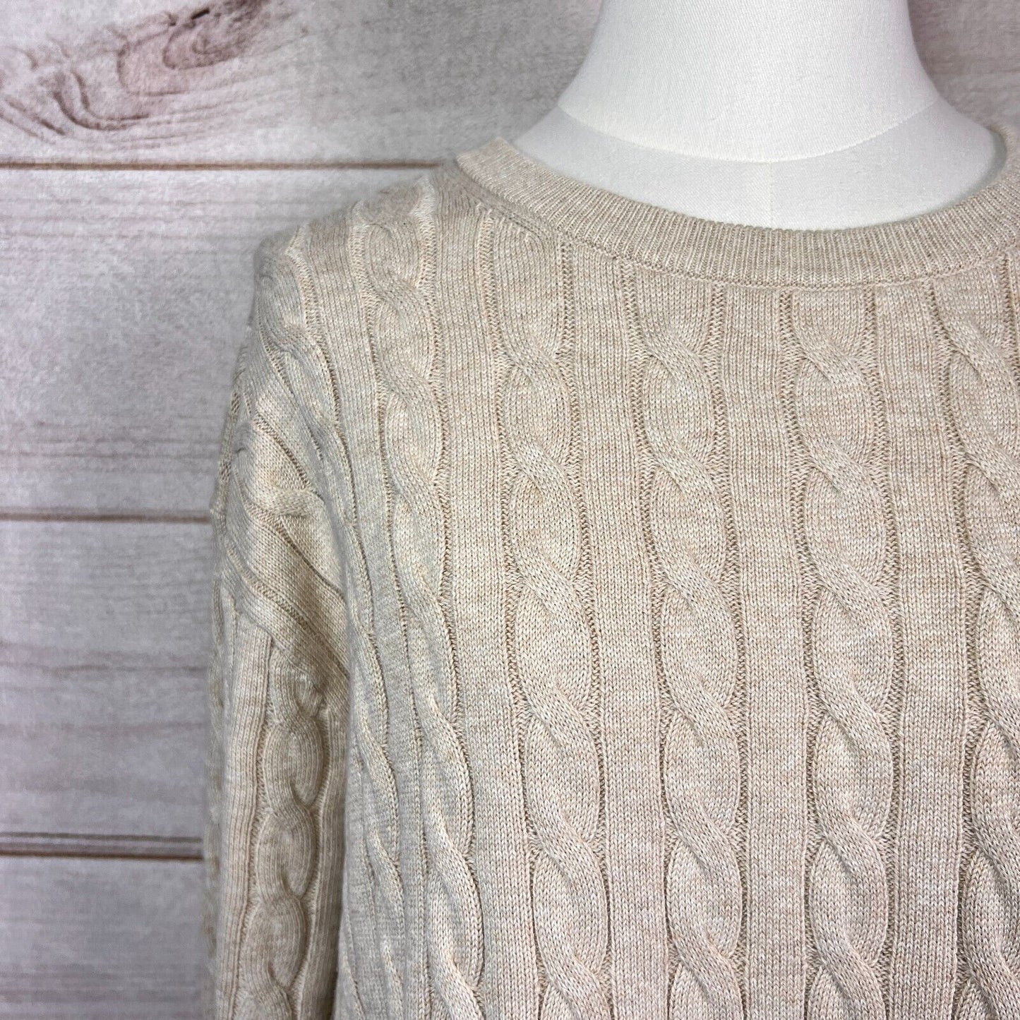 J. Crew Sweater Mens Sz L Beige Crew Neck Pullover Cable Knit Cotton Winter NWT