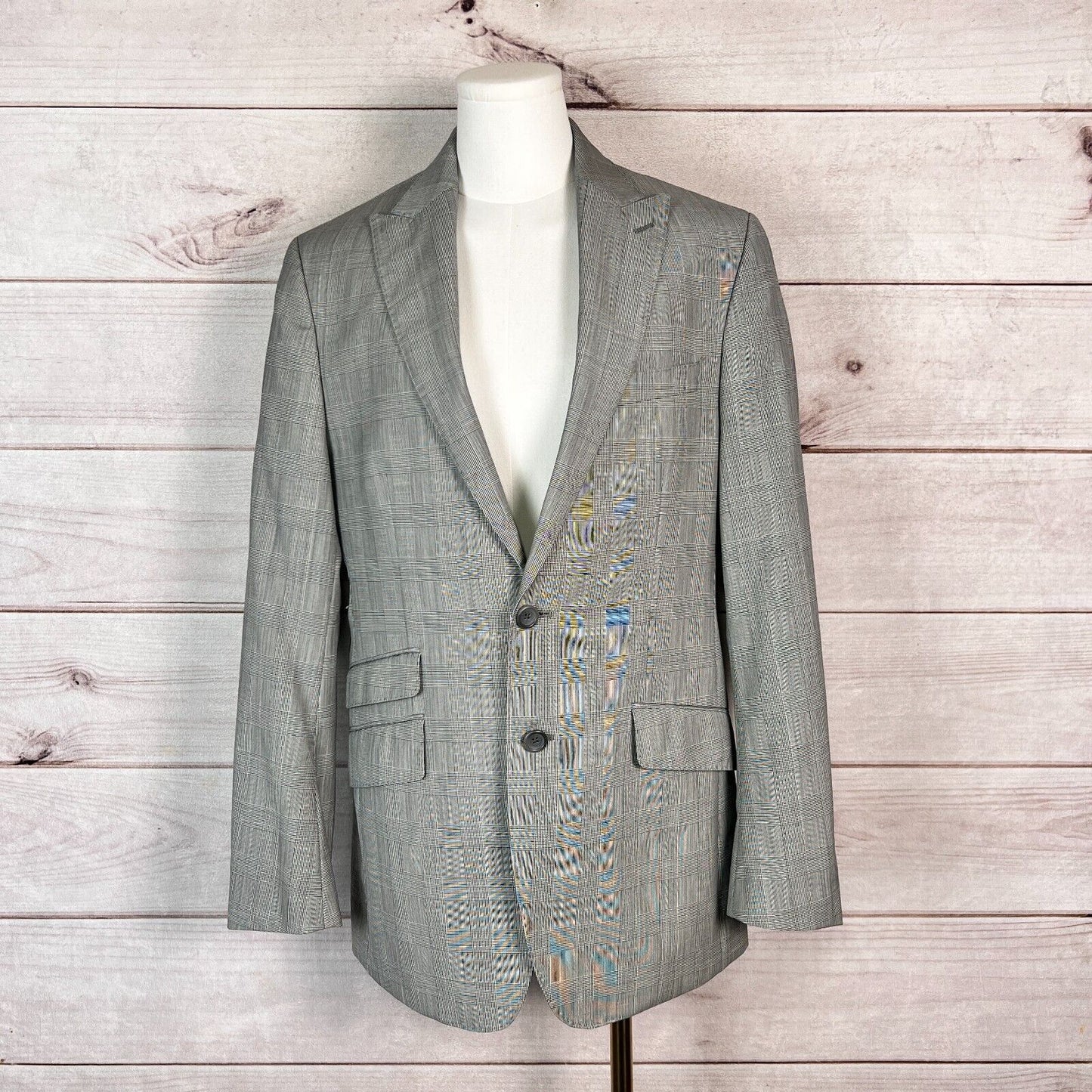 Banana Republic Blazer Mens Sz 38 Gray Plaid Tailored Fit Sport Coat Wool Preppy