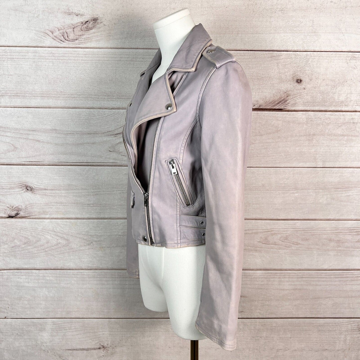 IRO Ashville Mila Womens Leather Jacket Sz 40 Gray Full Zip Biker Moto Rider