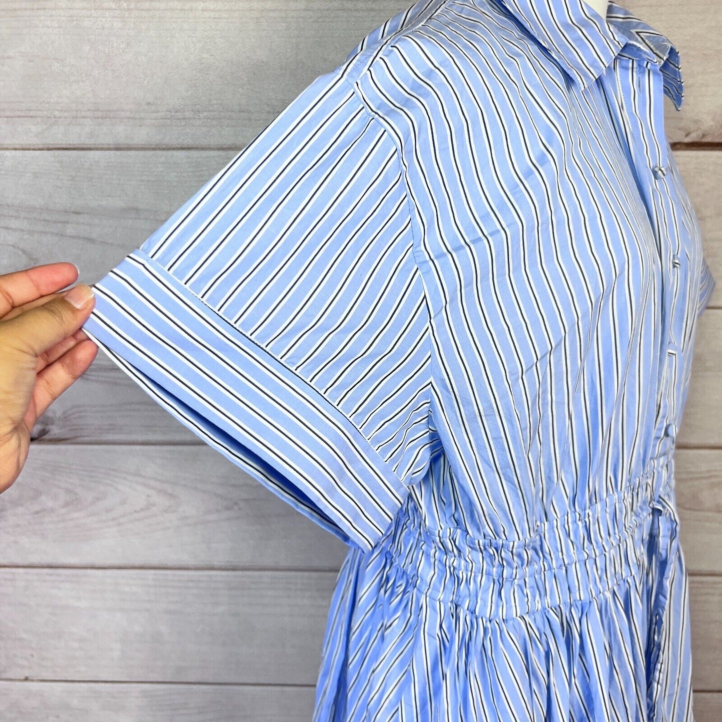 J. Crew Elena Shirtdress Cotton Poplin Womens Sz 16 Blue Striped Preppy Retro