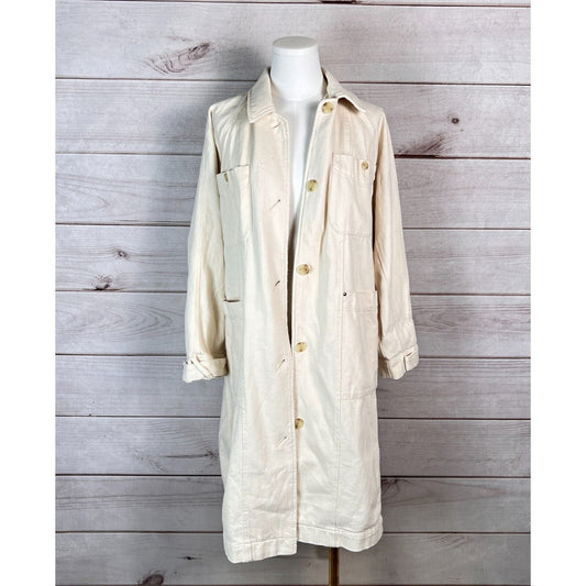 Anthropologie Pilcro Chore Duster Jacket Women Sz S Petite Beige Overcoat Preppy