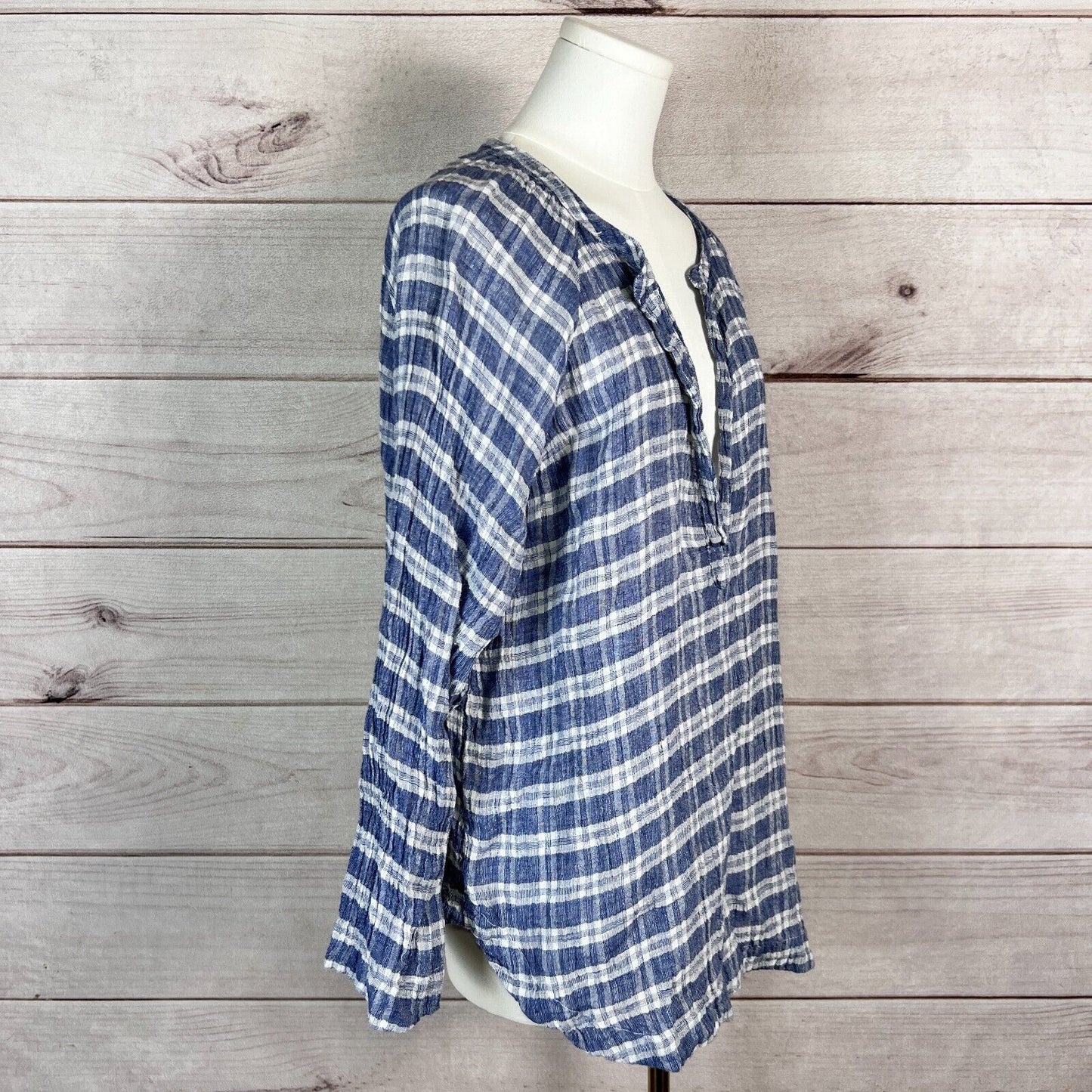 Free People x CP Shades Tunic Top Womens Sz S Blue Plaid Linen Western Retro