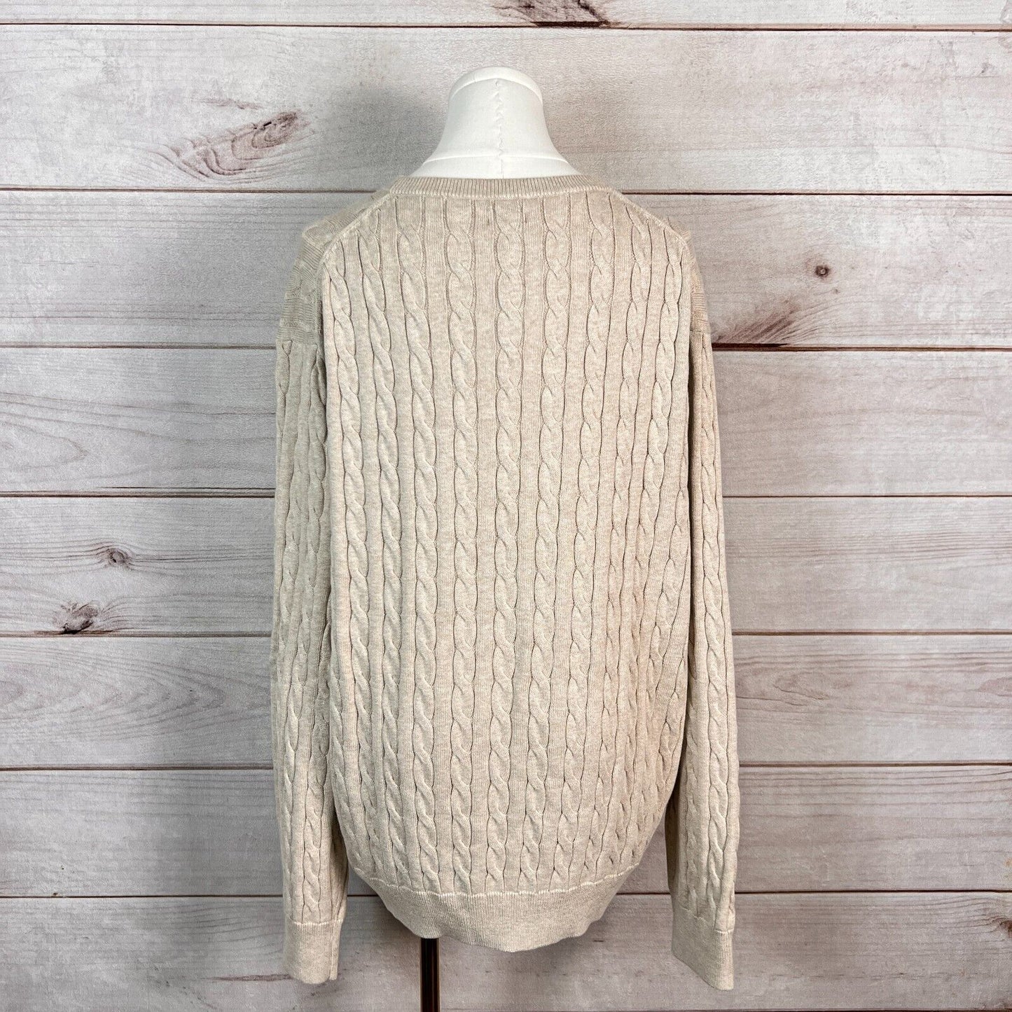 J. Crew Sweater Mens Sz L Beige Crew Neck Pullover Cable Knit Cotton Winter NWT