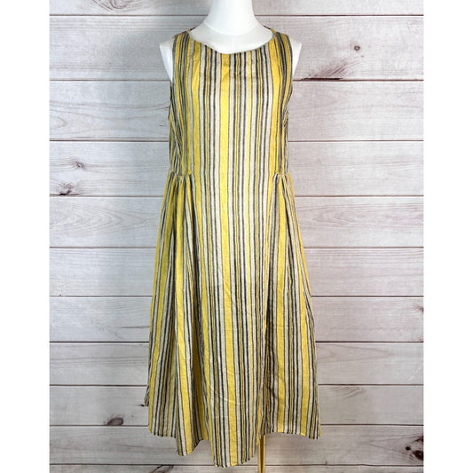 Neem Womens Dress Sz SX/S Yellow Striped Sleeveless Midi Shift Trapeze Retro