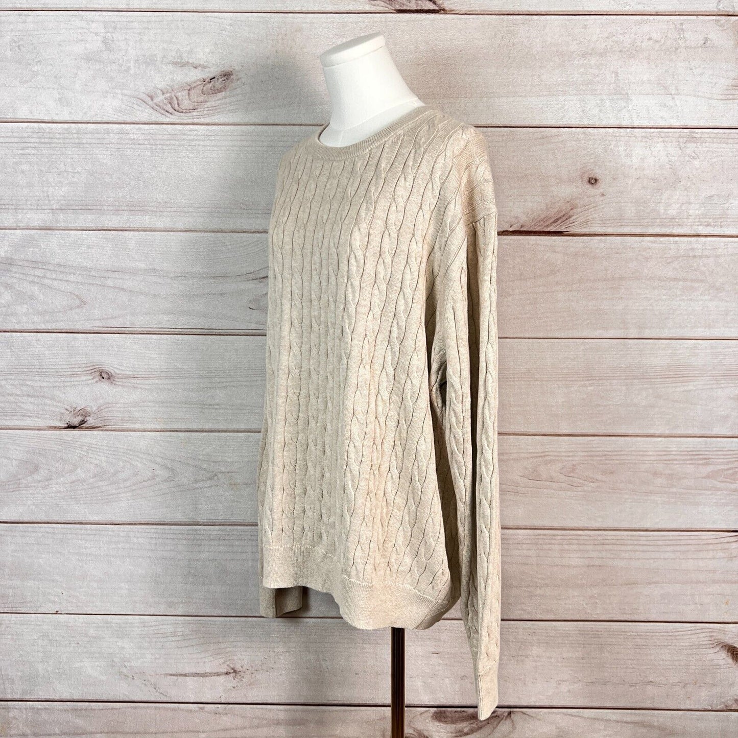 J. Crew Sweater Mens Sz L Beige Crew Neck Pullover Cable Knit Cotton Winter NWT