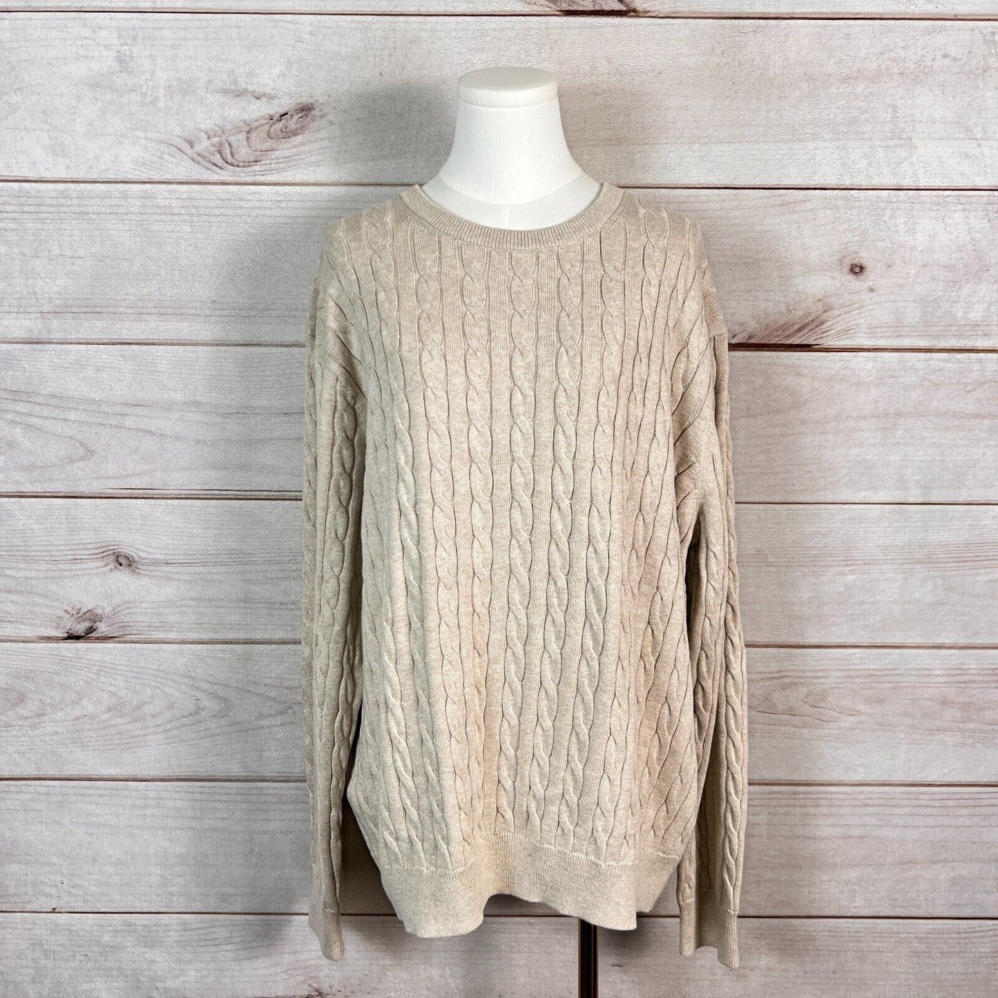 J. Crew Sweater Mens Sz L Beige Crew Neck Pullover Cable Knit Cotton Winter NWT