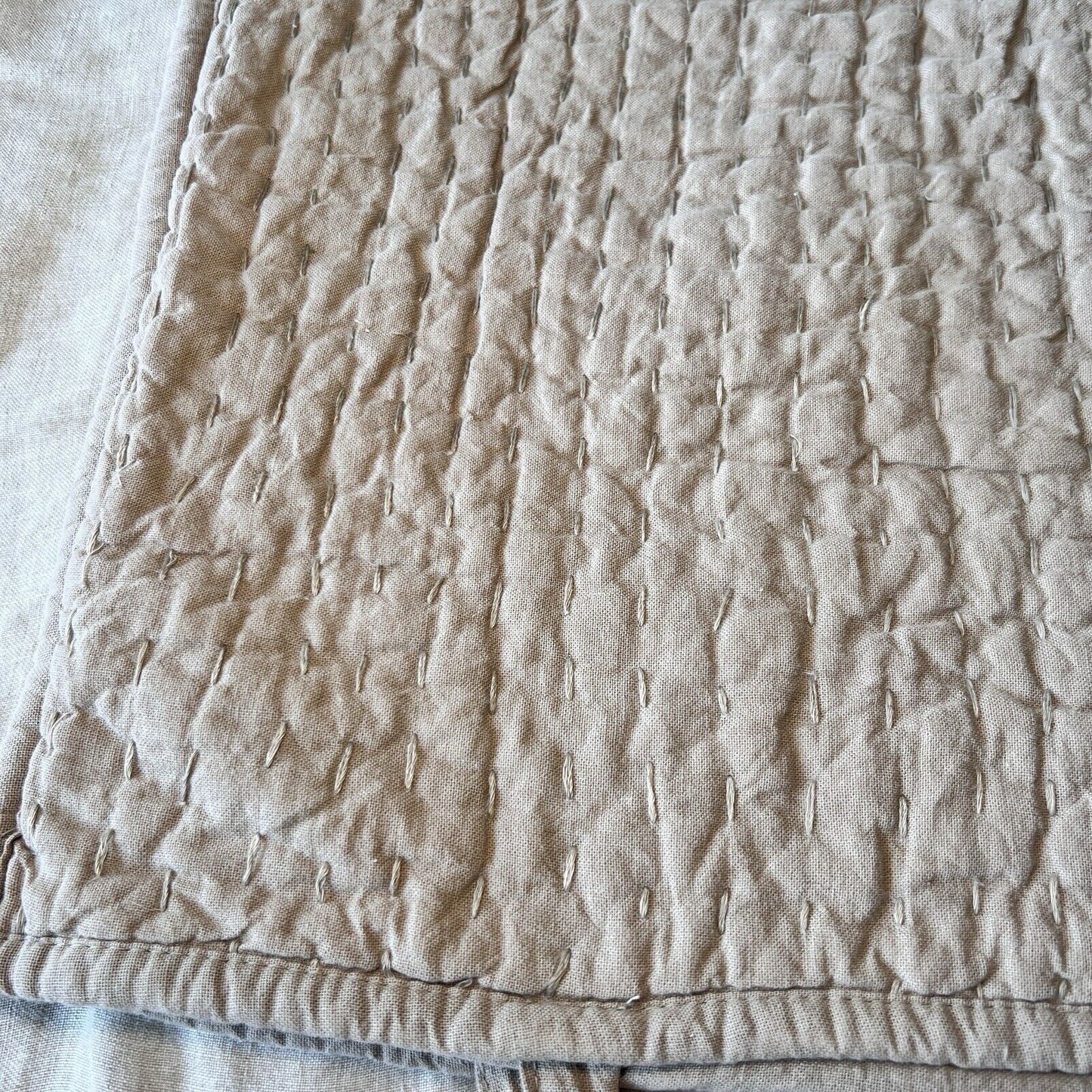 2 Pottery Barn Quilted Pick Stitch Euro Shams Cotton Linen Blend 26 x 26”