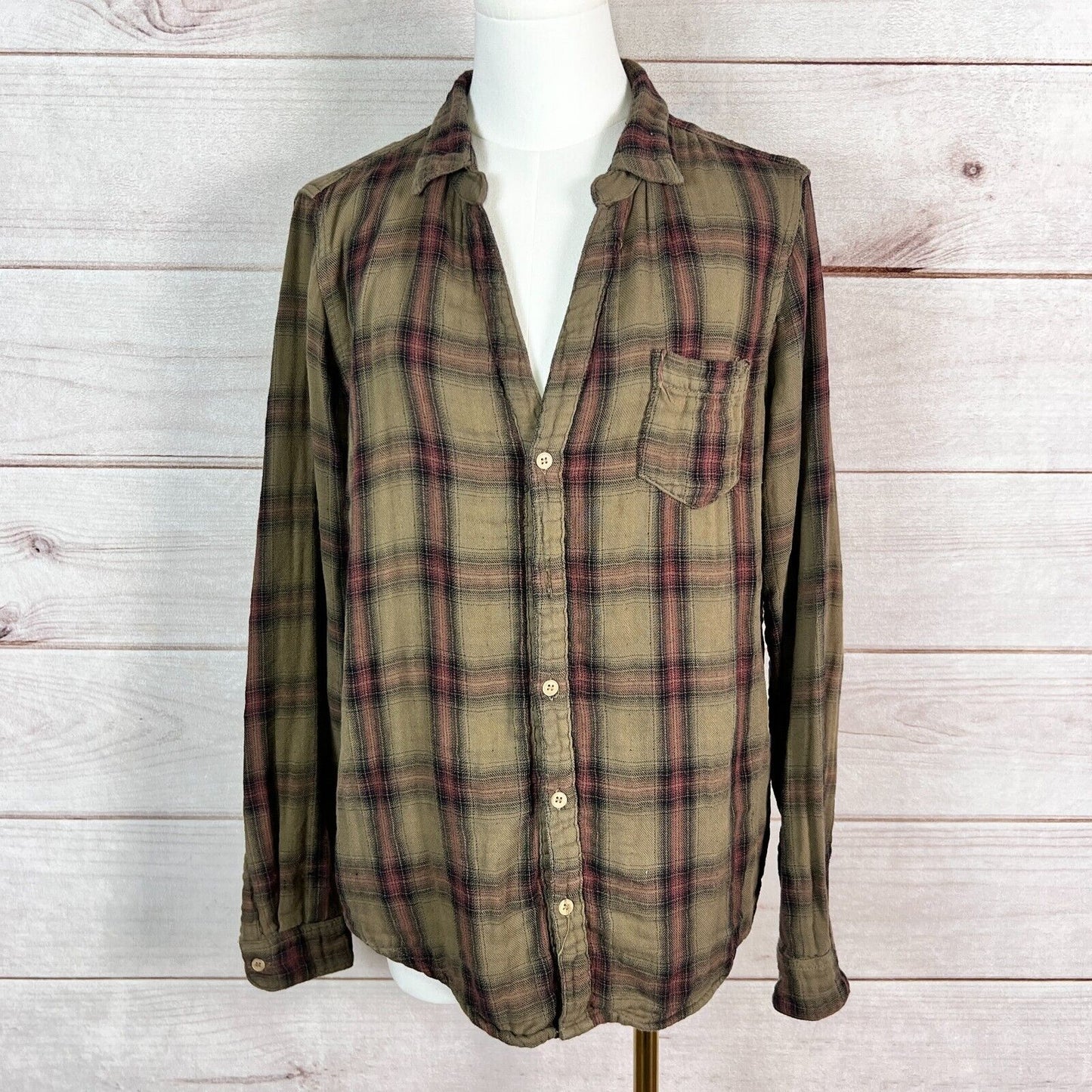 CP Shades Womens Shirt Sz M Brown Plaid Button Up Long Sleeve Western Retro 90s