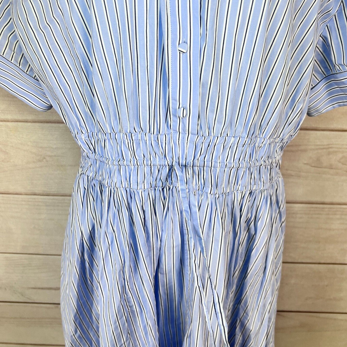 J. Crew Elena Shirtdress Cotton Poplin Womens Sz 16 Blue Striped Preppy Retro