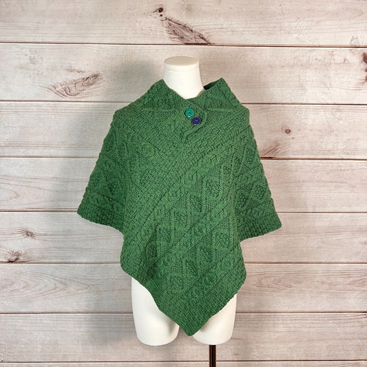 Carraig Donn Womens Poncho Sweater Sz L Green Merino Wool Cable Knit Gorpcore