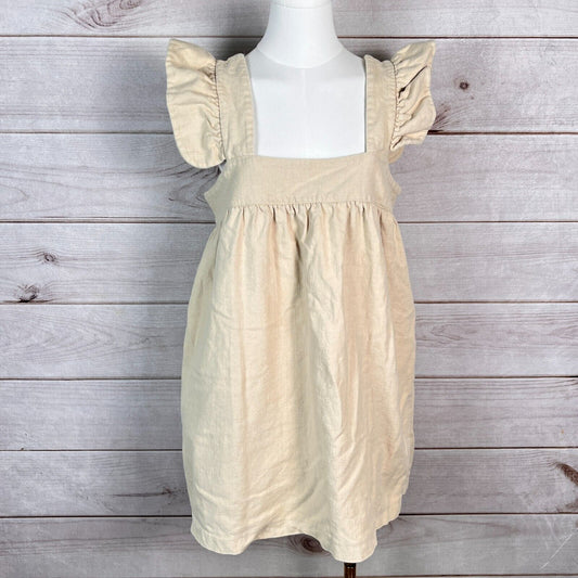 Pomander Place Mini Shift Dress Womens Sz S Beige Flutter Sleeve Cotton Boho