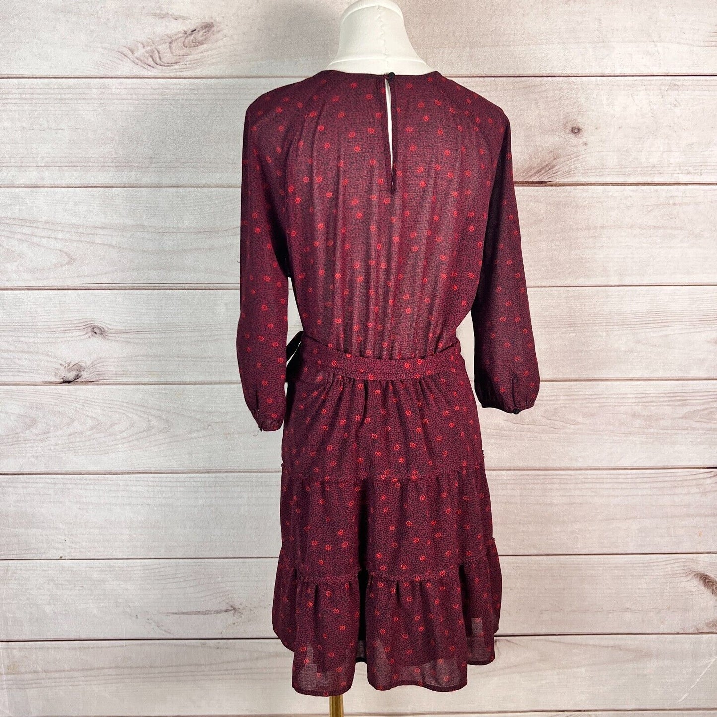 Ba&sh Womens Dress Burgundy Floral Ruffled Puff Sleeve Fit & Flare Peasant Boho