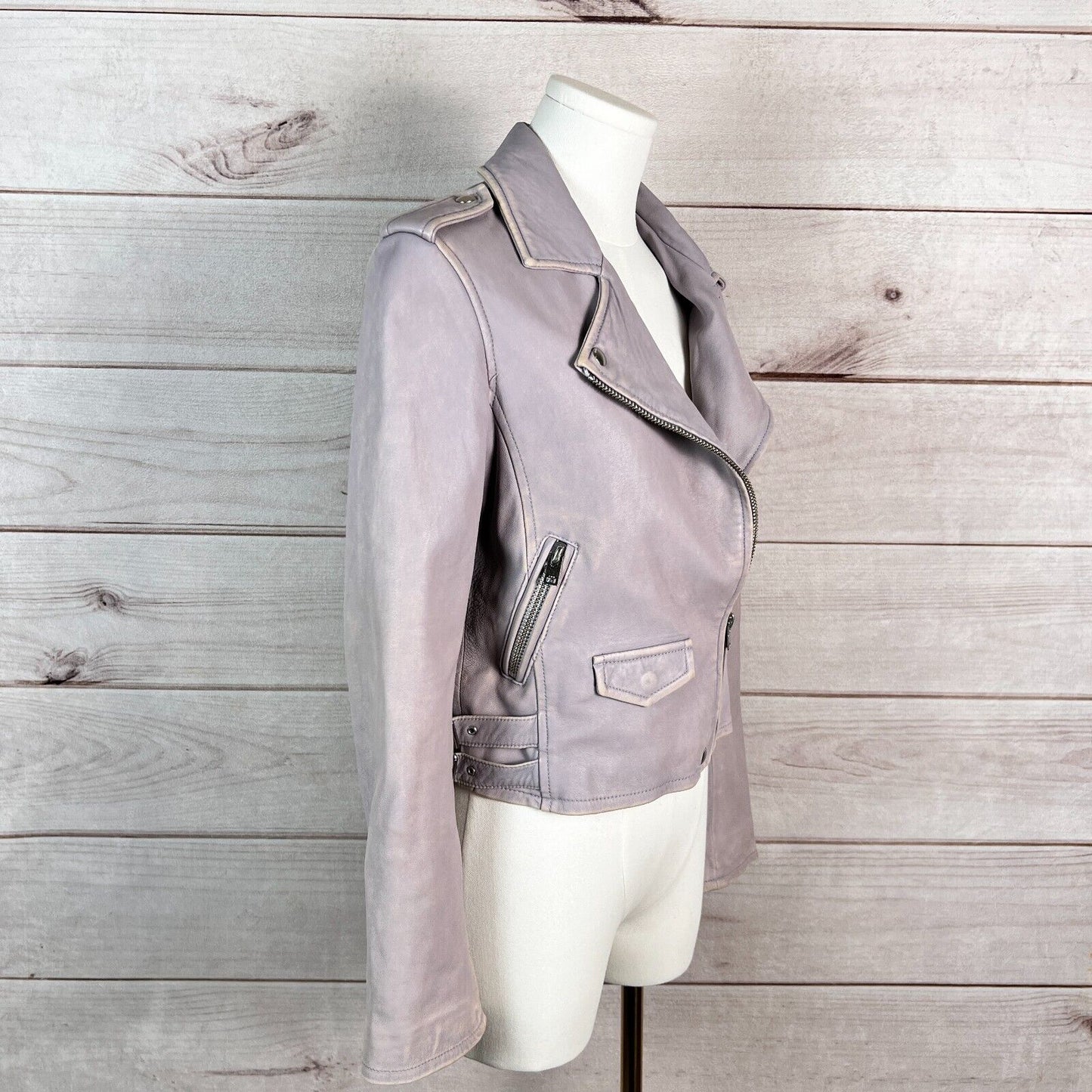 IRO Ashville Mila Womens Leather Jacket Sz 40 Gray Full Zip Biker Moto Rider