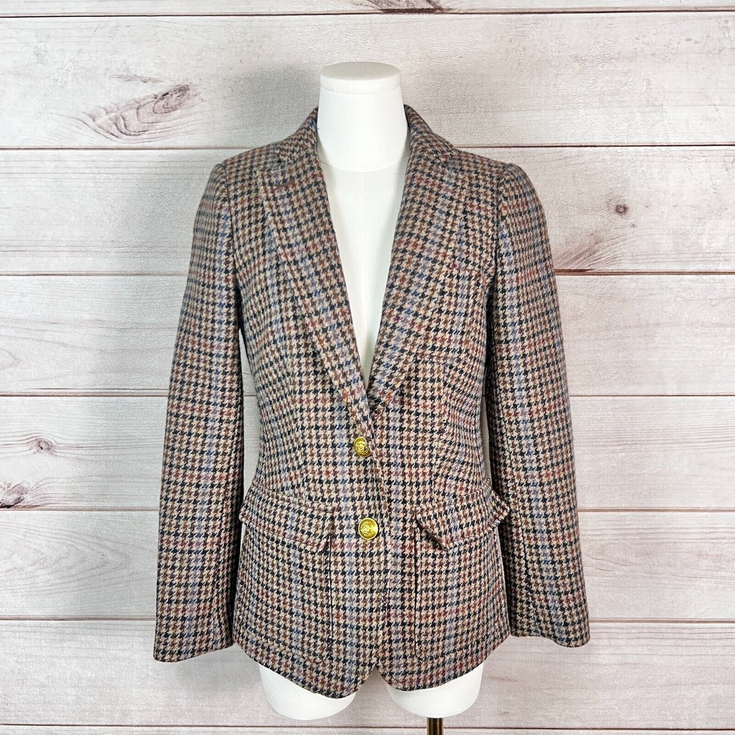 J. Crew Rhodes Blazer Jacket Womens 2 Houndstooth Wool Business Formal Preppy