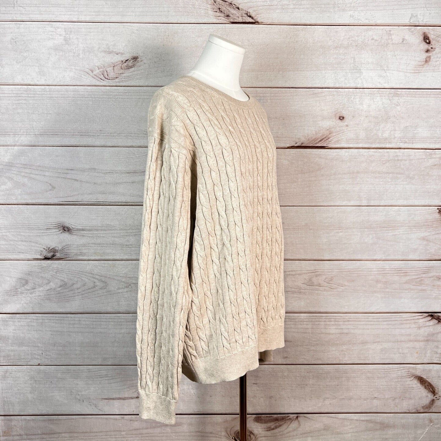 J. Crew Sweater Mens Sz L Beige Crew Neck Pullover Cable Knit Cotton Winter NWT