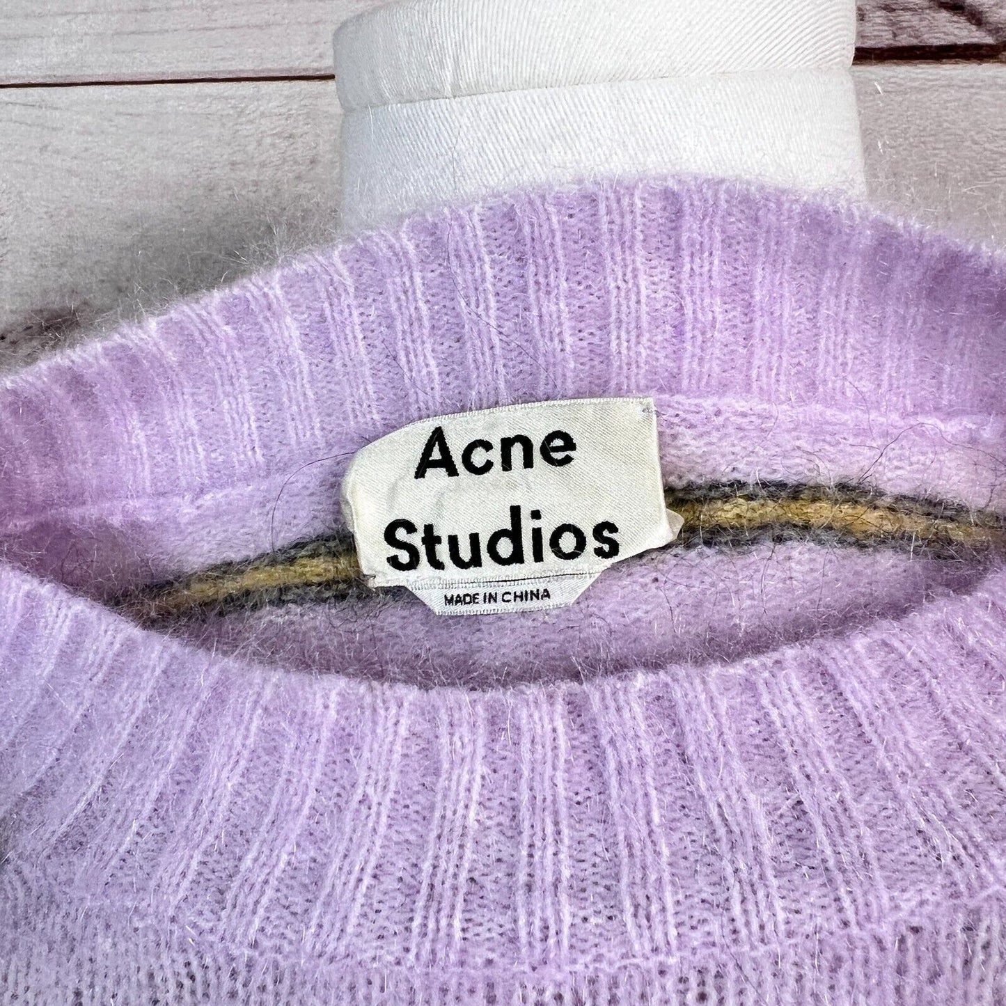 Acne Studios Womens Sweater Sz M Khira Lilac Striped Pullover Crew Neck Winter