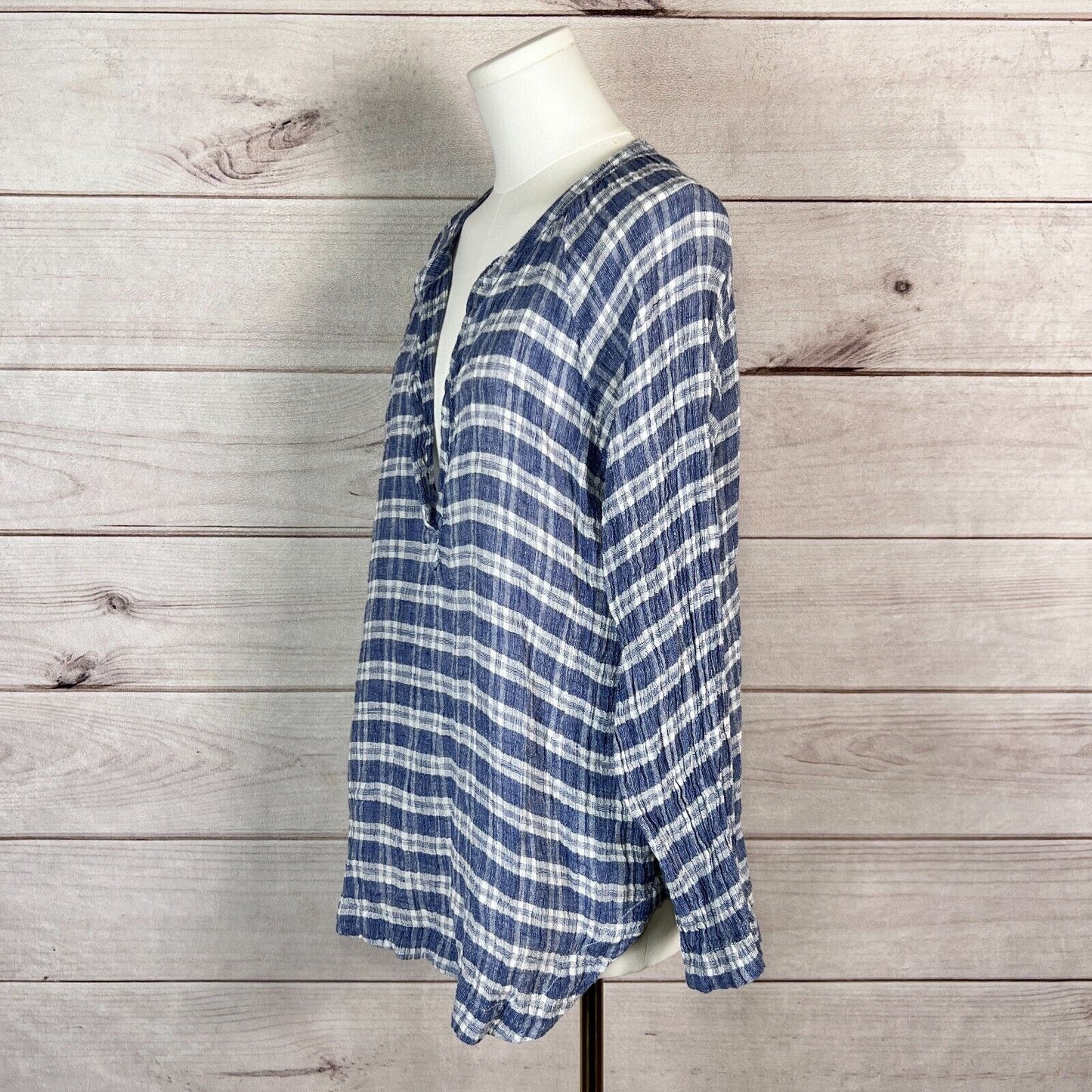 Free People x CP Shades Tunic Top Womens Sz S Blue Plaid Linen Western Retro