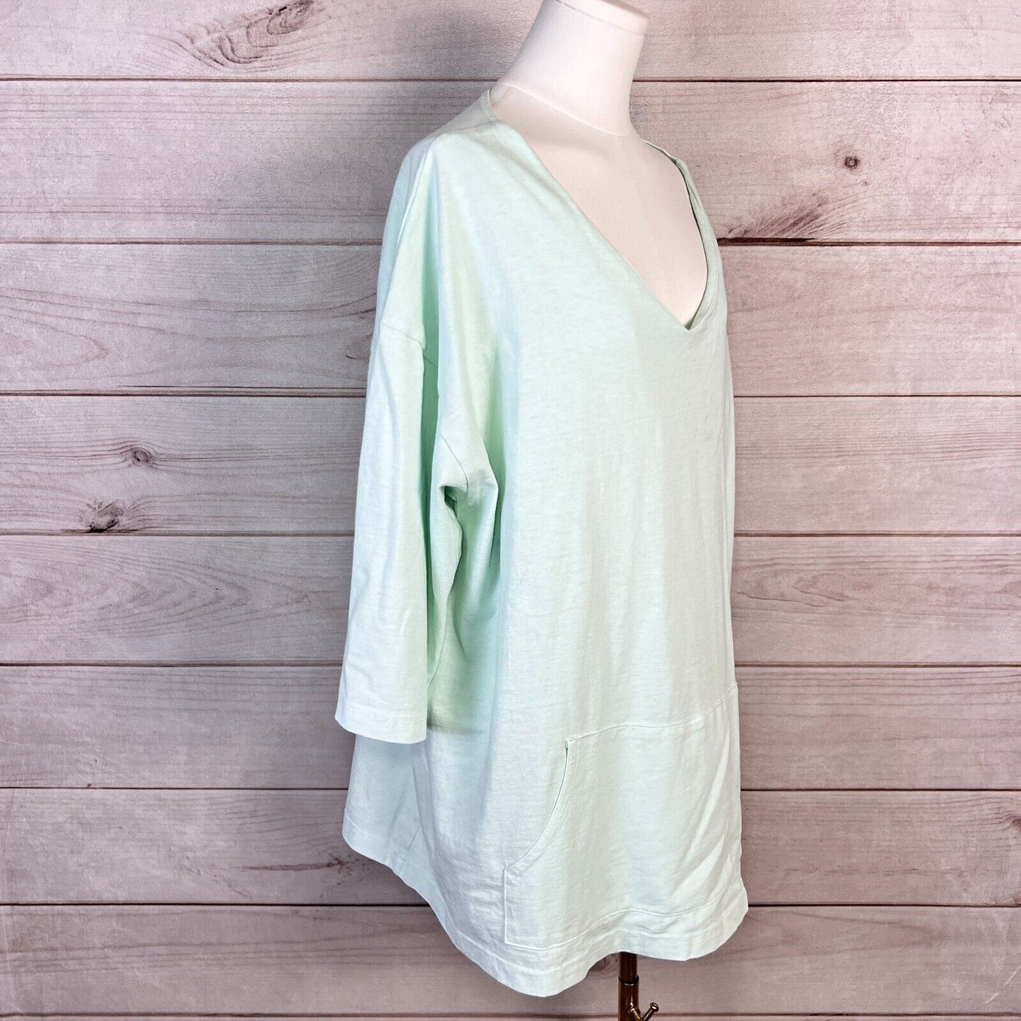 Bryn Walker Tunic Top Womens Sz XL Mint Green 3/4 Sleeve Cotton Knit Lightweight