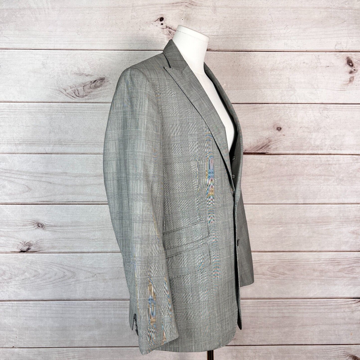 Banana Republic Blazer Mens Sz 38 Gray Plaid Tailored Fit Sport Coat Wool Preppy