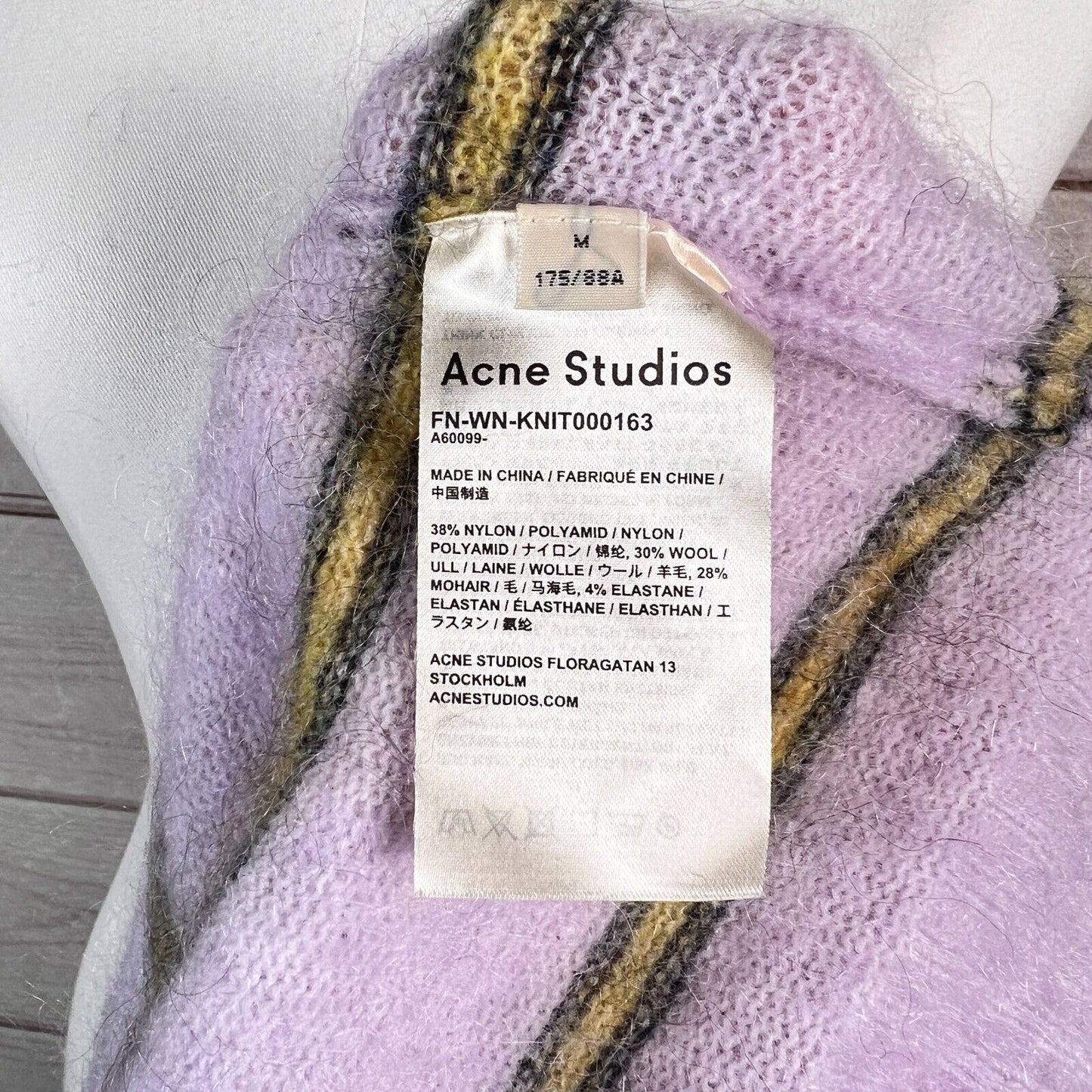 Acne Studios Womens Sweater Sz M Khira Lilac Striped Pullover Crew Neck Winter