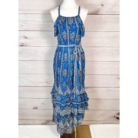 Anthropologie Sasha Maxi Dress Womens Sz S Blue Ruffled Tiered Sleeveless Fairy