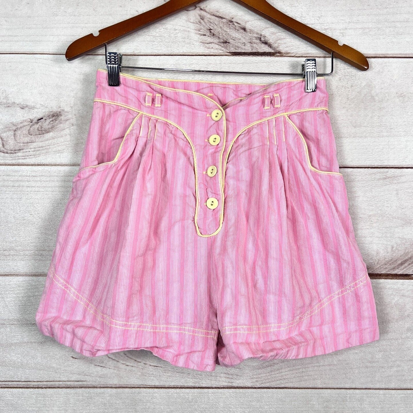 Free People Sunday Stroll Shorts Womens Sz S Pink Striped High Rise Pleated