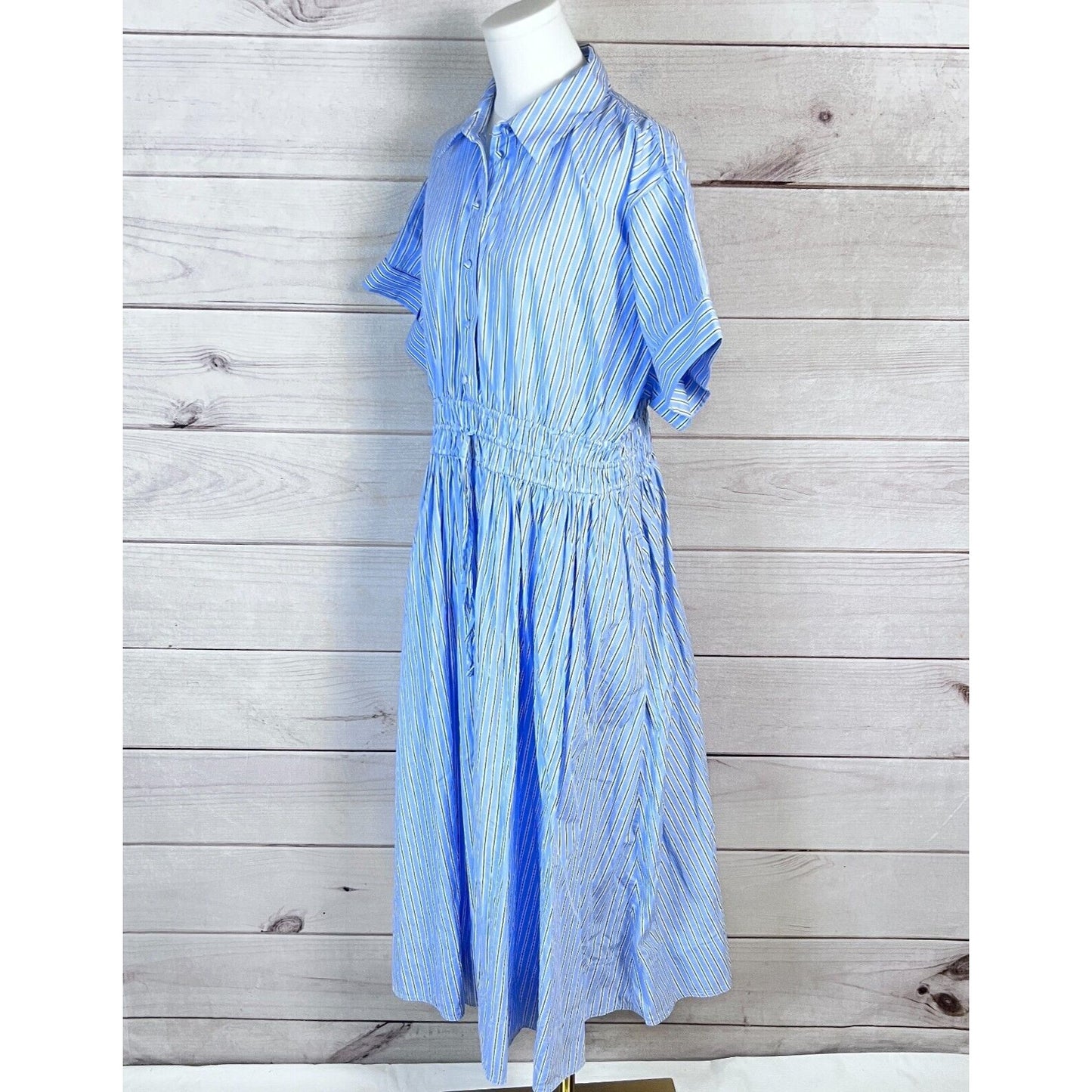 J. Crew Elena Shirtdress Cotton Poplin Womens Sz 16 Blue Striped Preppy Retro