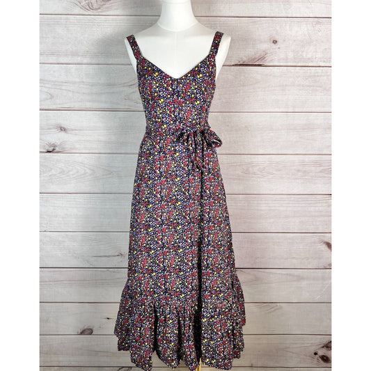 J. Crew Womens Dress Sz 00 Ditsy Floral Sleeveless Tiered Maxi Fit & Flare Fairy