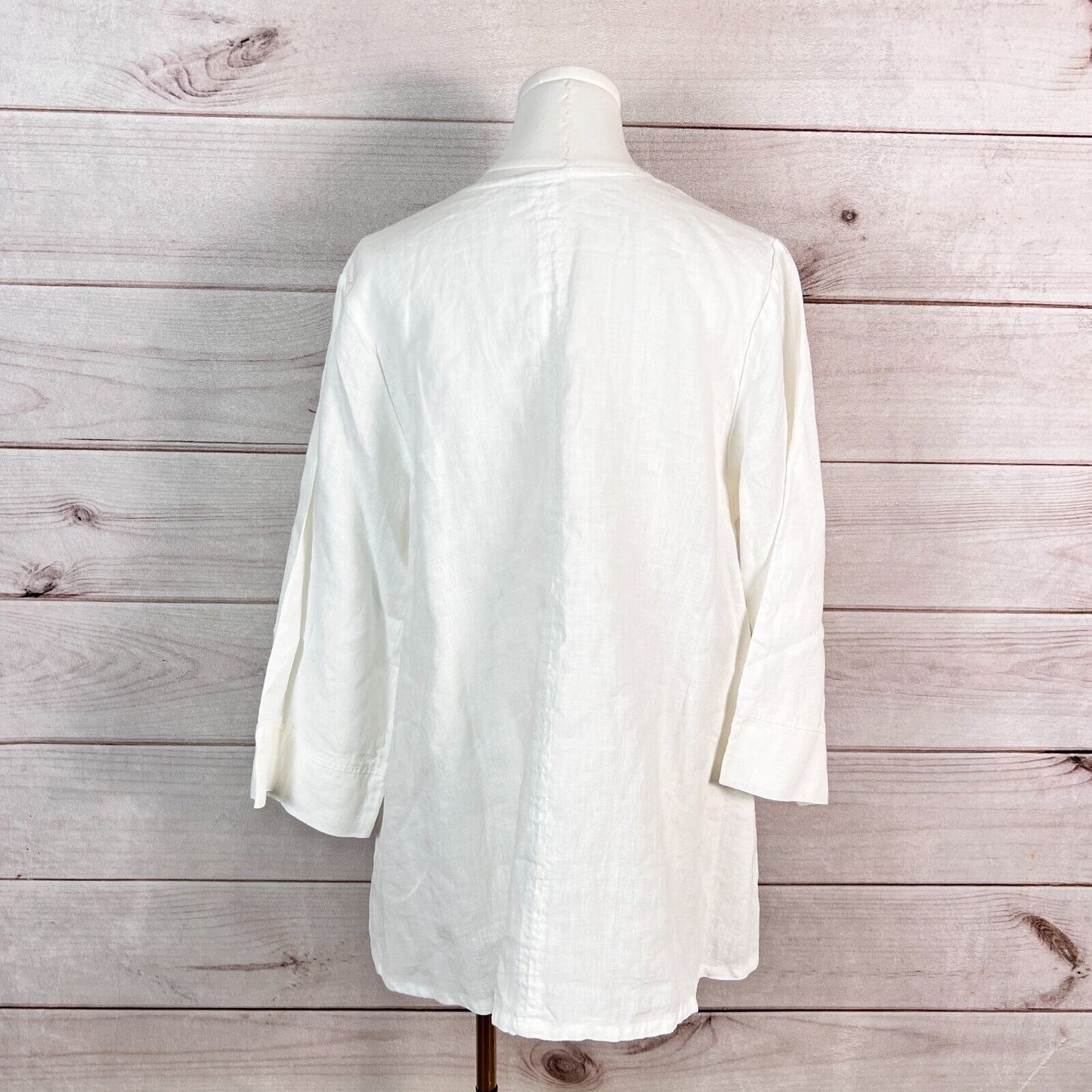 Habitat Womens Tunic Sz L White Linen Blouse Long Sleeve V-Neck Lightweight Boho