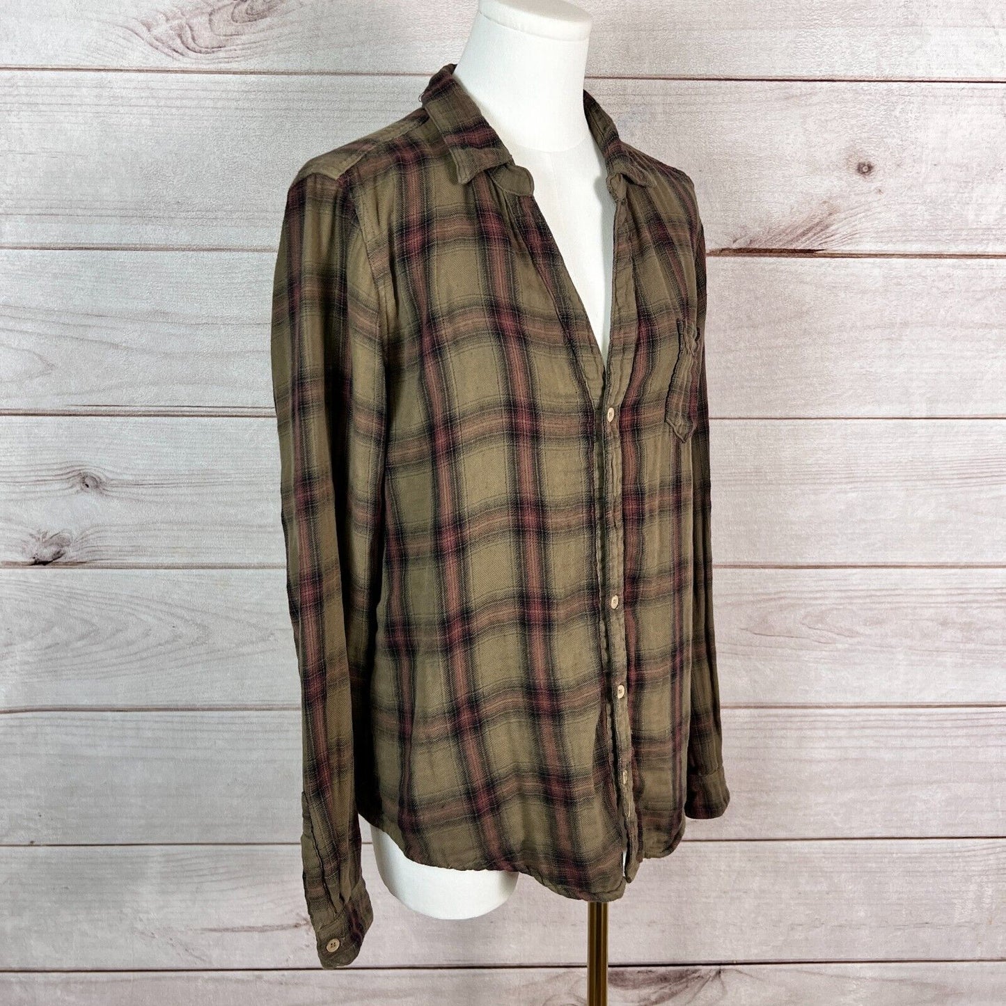 CP Shades Womens Shirt Sz M Brown Plaid Button Up Long Sleeve Western Retro 90s