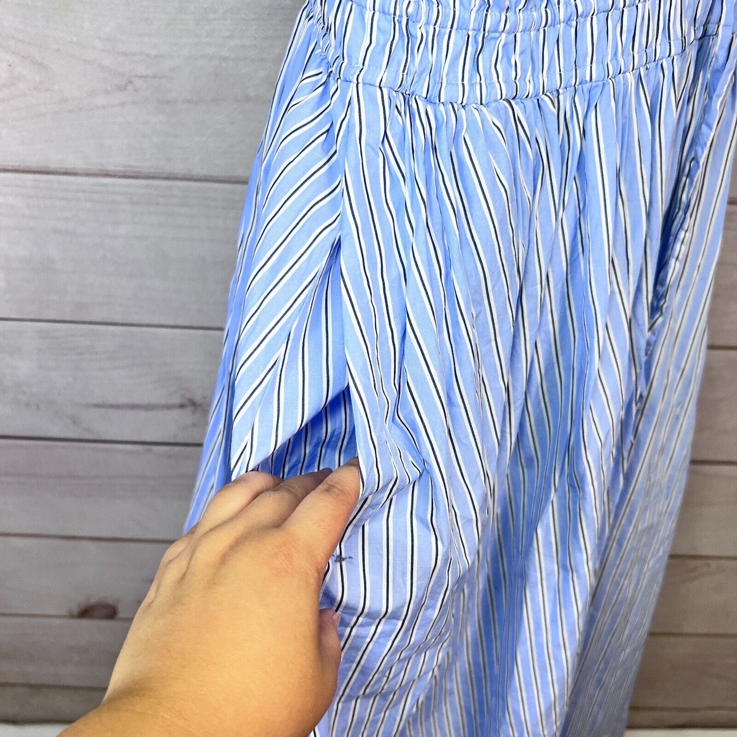 J. Crew Elena Shirtdress Cotton Poplin Womens Sz 16 Blue Striped Preppy Retro