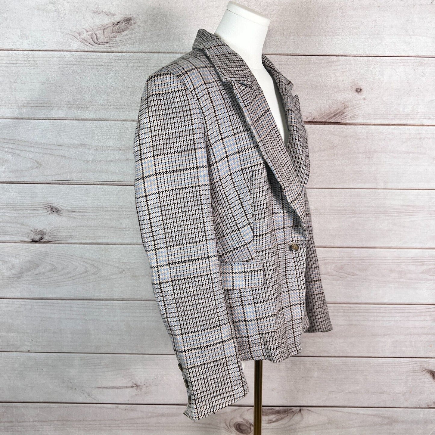 Free People Women Blazer Jacket Sz L Plaid Tweed Overcoat Business Office Formal